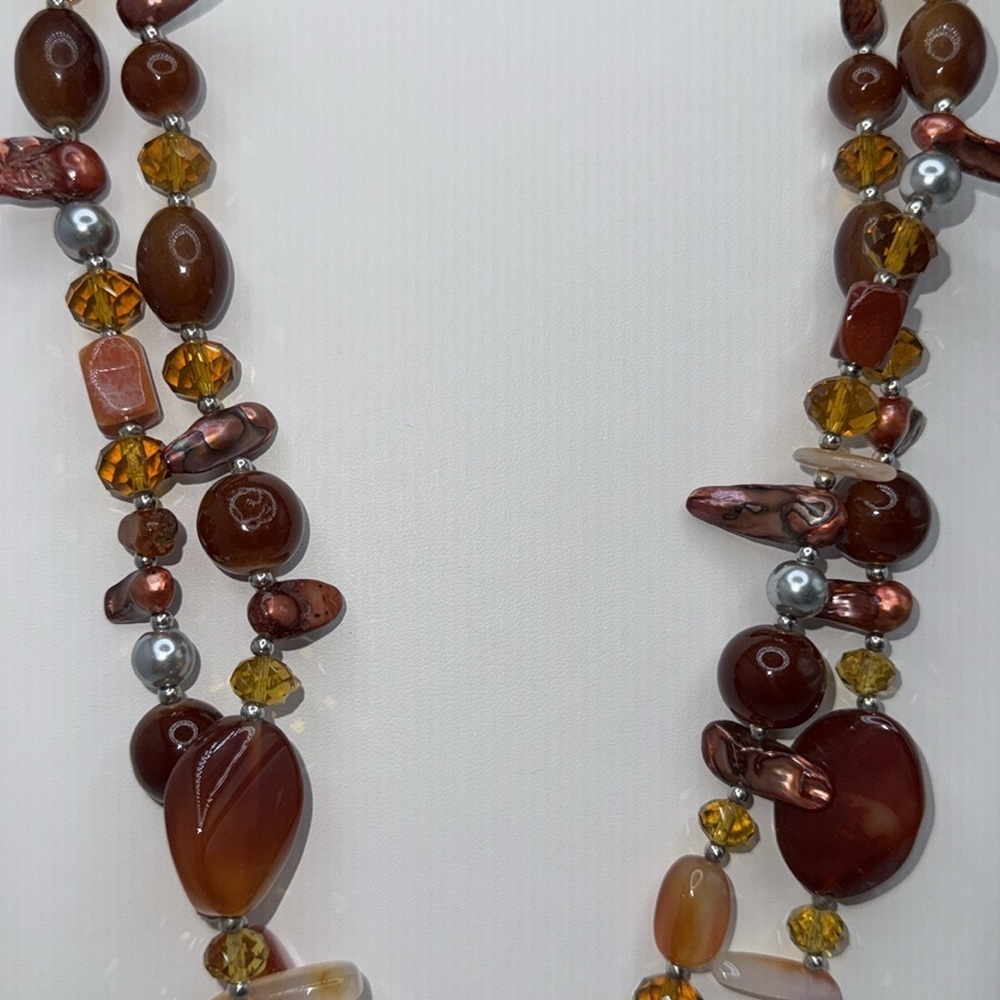 Chunky amber colored multi strand beaded statement necklace boho western - Picture 10 of 14